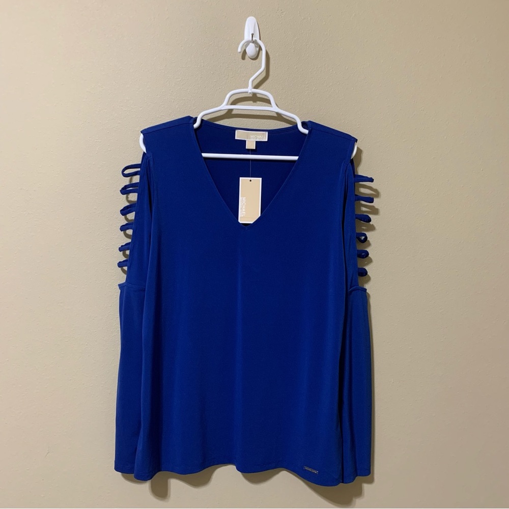 Michael Kors Royal Blue Ladder Cut Out Long Sleeve Blouse-Size L NWT